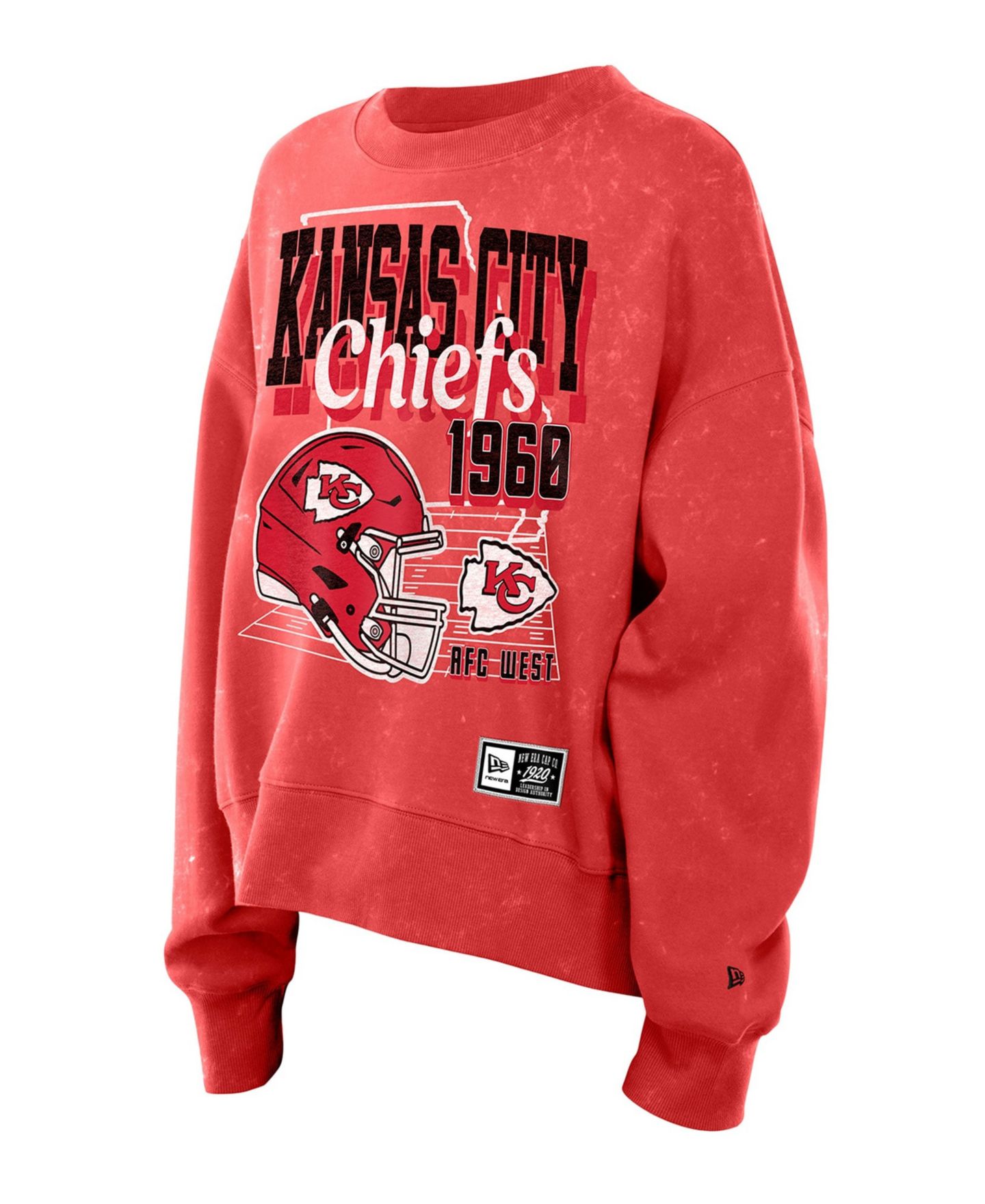 Женская толстовка New Era Red Kansas City Chiefs Throwback Mineral Wash Boxy Fleece Crewneck — фото 3