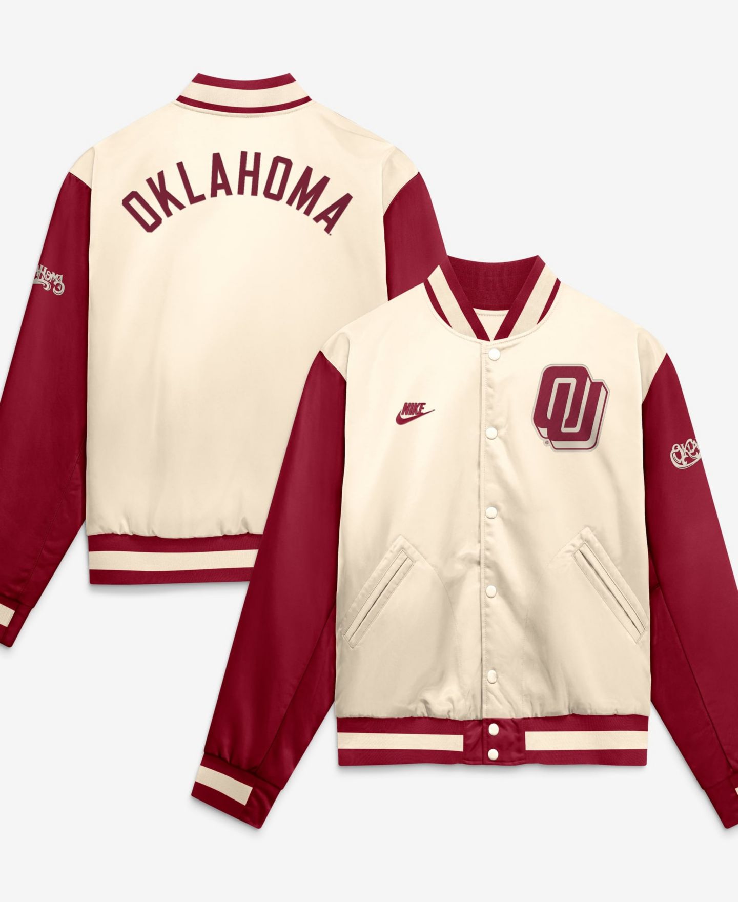 Мужская куртка Nike Natural/Crimson Oklahoma Sooners Legacy Full-Snap Bomber — фото 1