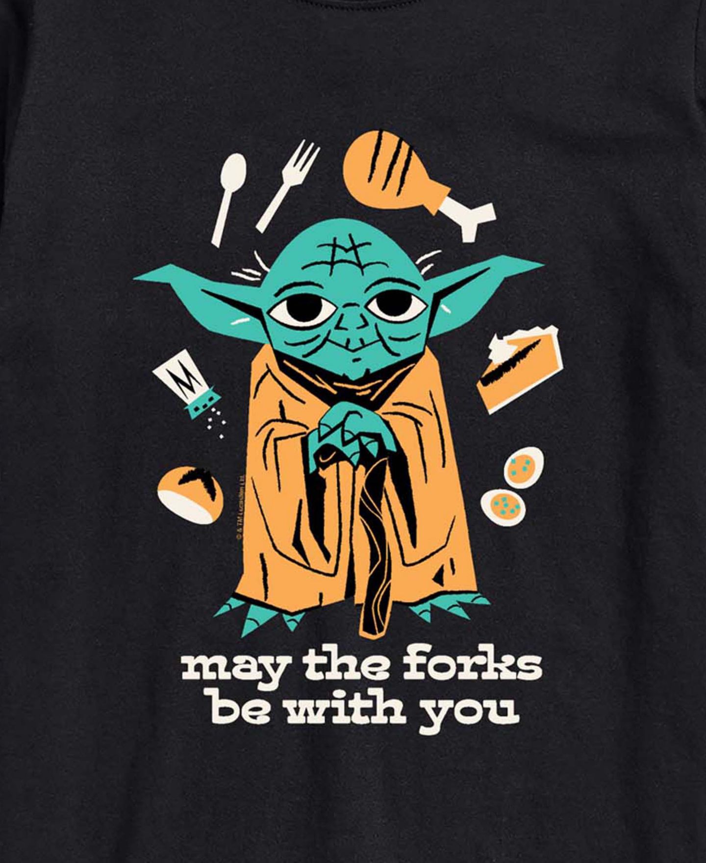 Мужская футболка AIRWAVES May The Forks Be With You Star Wars Yoda Thanksgiving Graphic, цвет: Чёрный — фото 3