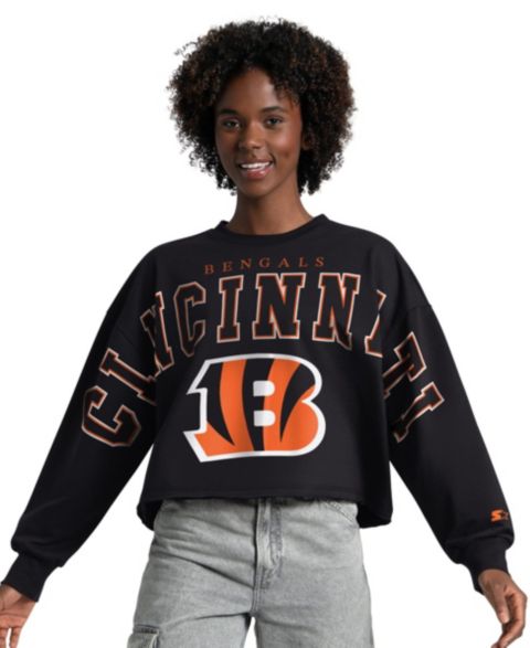 Женская толстовка Starter Black Cincinnati Bengals Bleachers Cropped