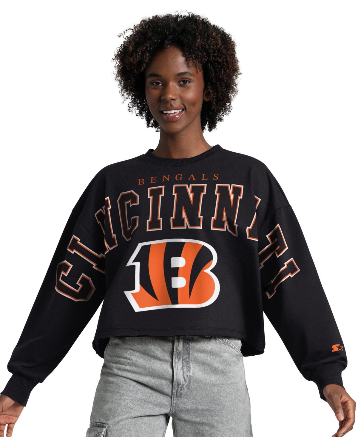 Starter Women's Black Cincinnati Bengals Bleachers Cropped Sweatshirt