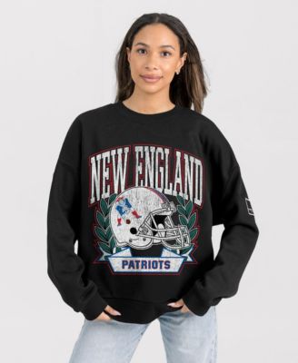 Women's Black New England Patriots Oversized Victory Lane Black Label Premium Fleece Sweatshirt