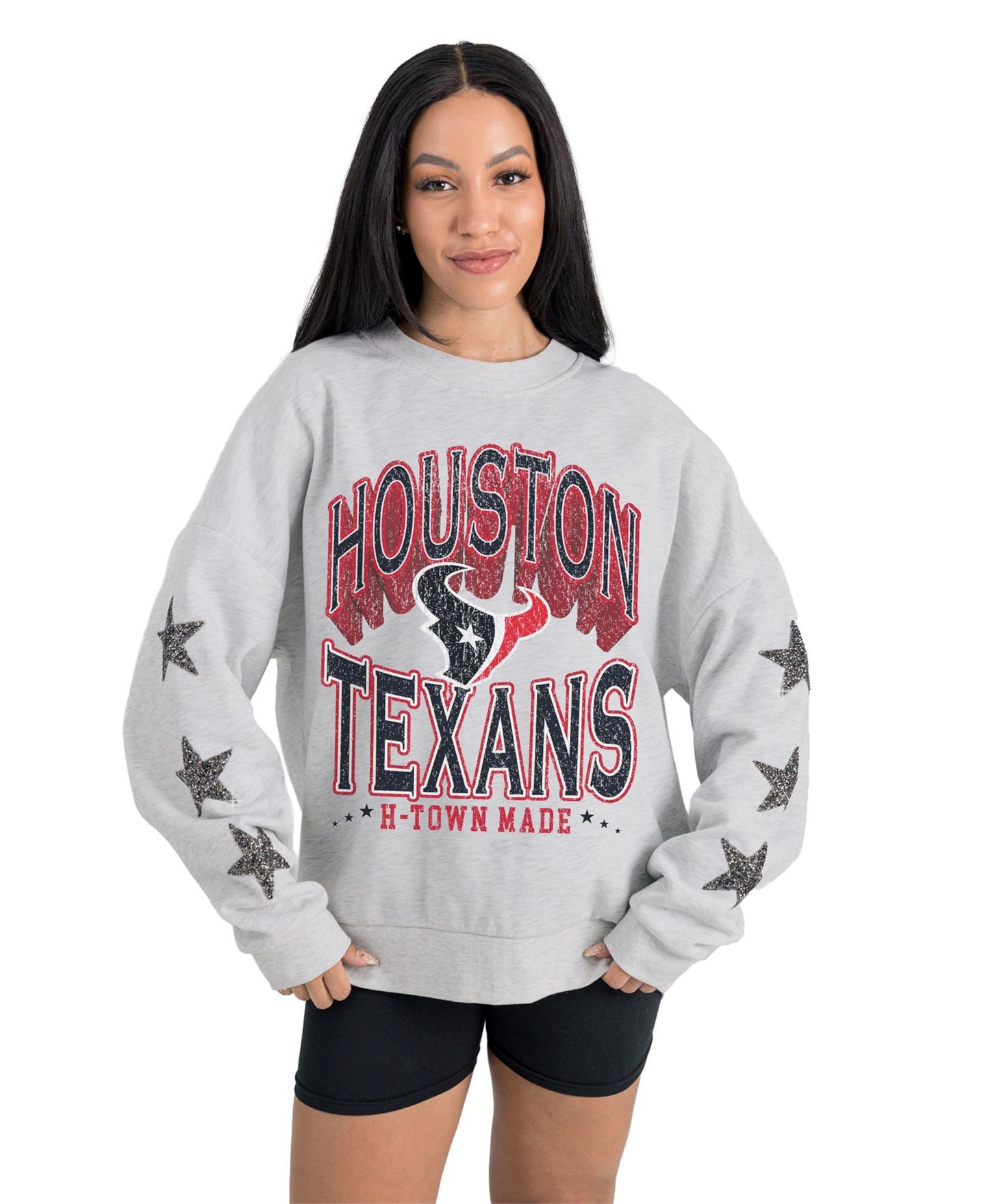Женская толстовка Gameday Couture Ash Houston Texans Resilience Relaxed Rhinestone Pullover — фото 1