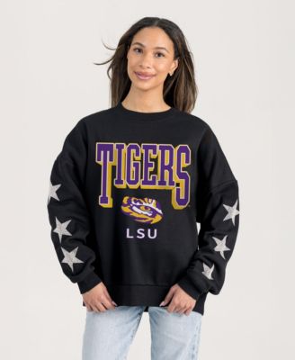 Women's Black LSU Tigers Pure Victory Relaxed Rhinestone Pullover Sweatshirt