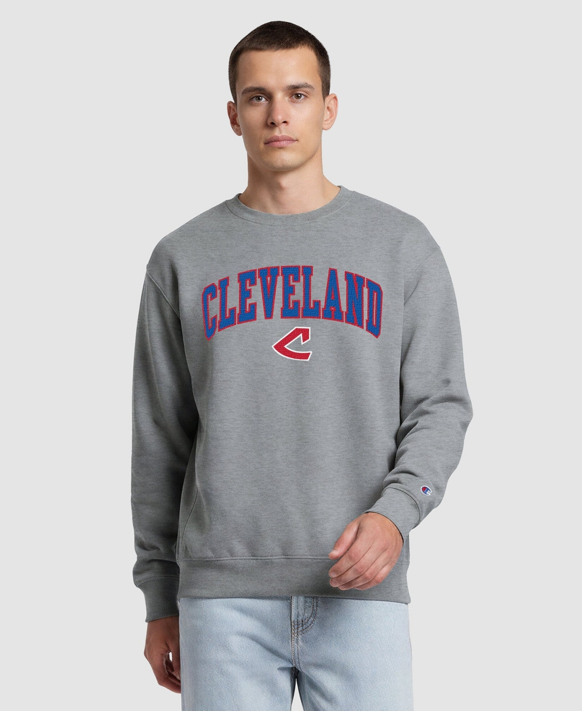 Champion Men's Heather Gray Cleveland Guardians Fleece Crew Sweatshirt - Heather Gray