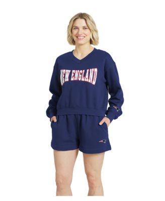 Women's Navy New England Patriots Fleece V-Neck Lounge Set