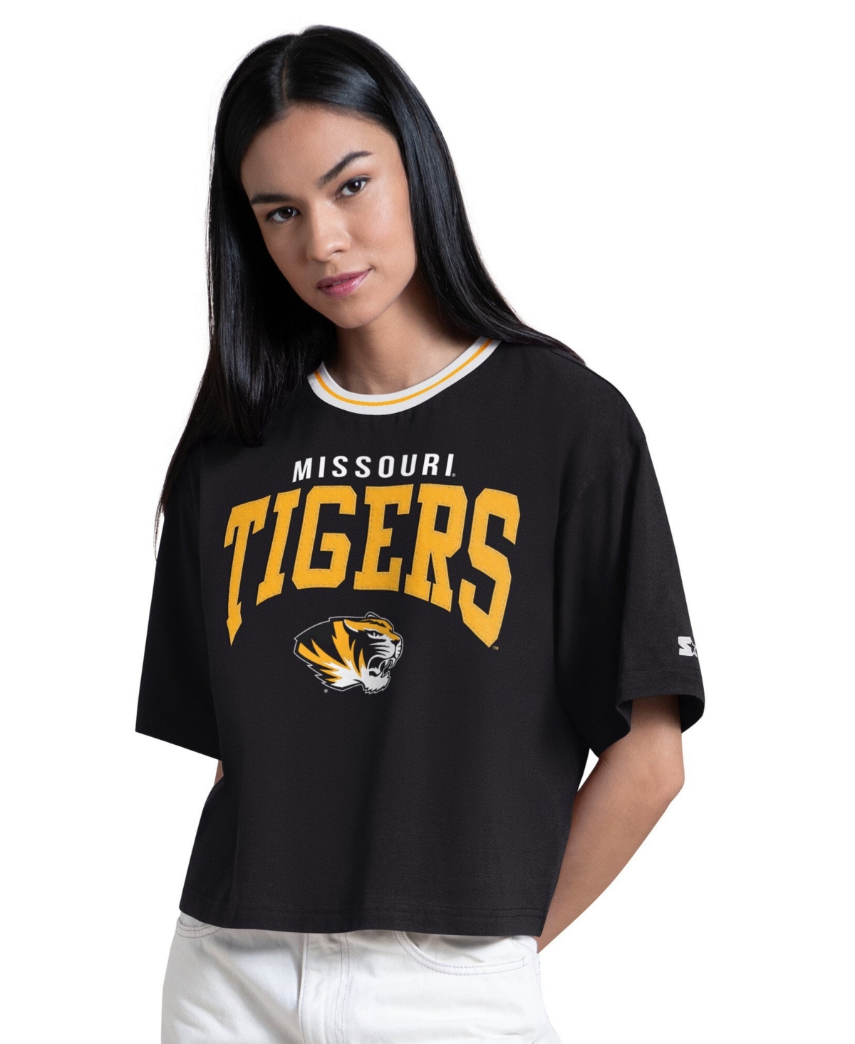 Starter Women's Black Missouri Tigers Ace Cropped T-Shirt