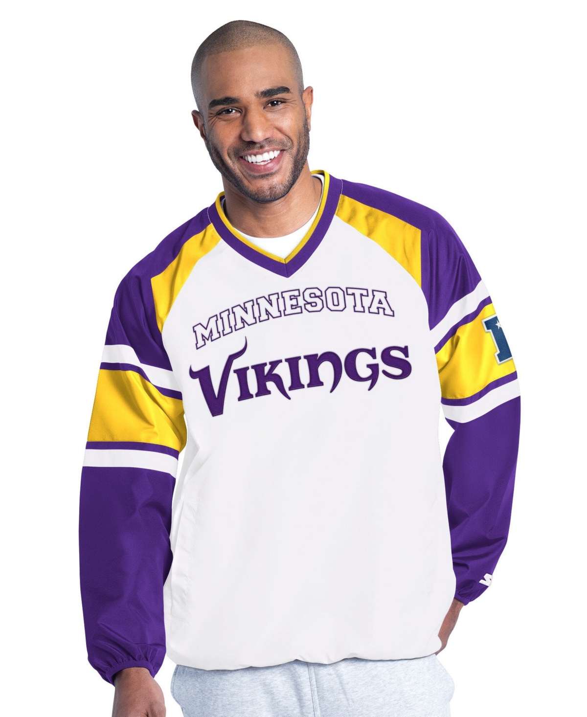 Starter Men's White Minnesota Vikings Infield Play Raglan Pullover Sweatshirt - White