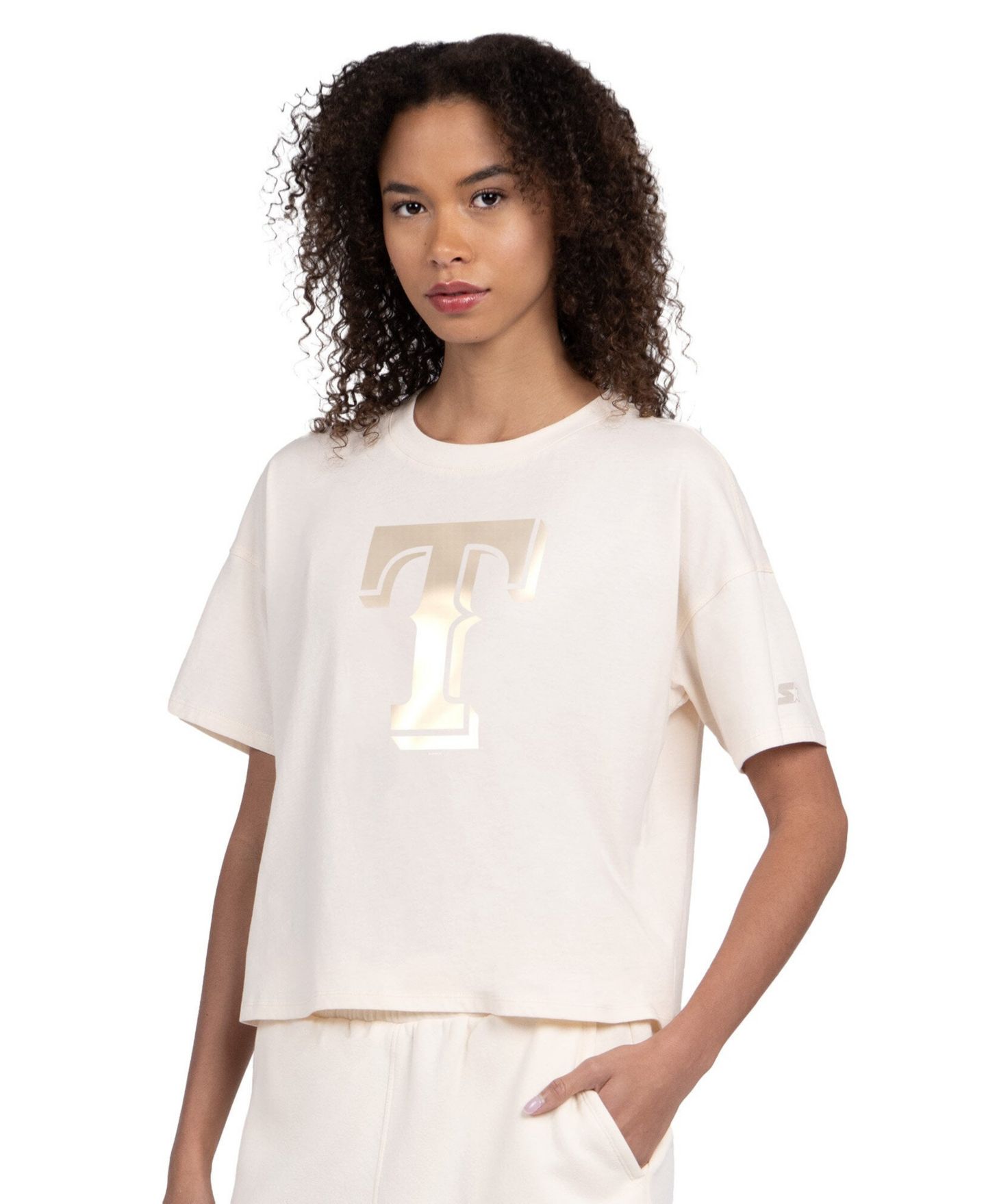 Женская футболка Starter Cream Texas Rangers Pastels Boxy Cropped — фото 1