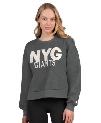Women's Heather Gray New York Giants Show Up Cropped Fleece Pullover Sweatshirt