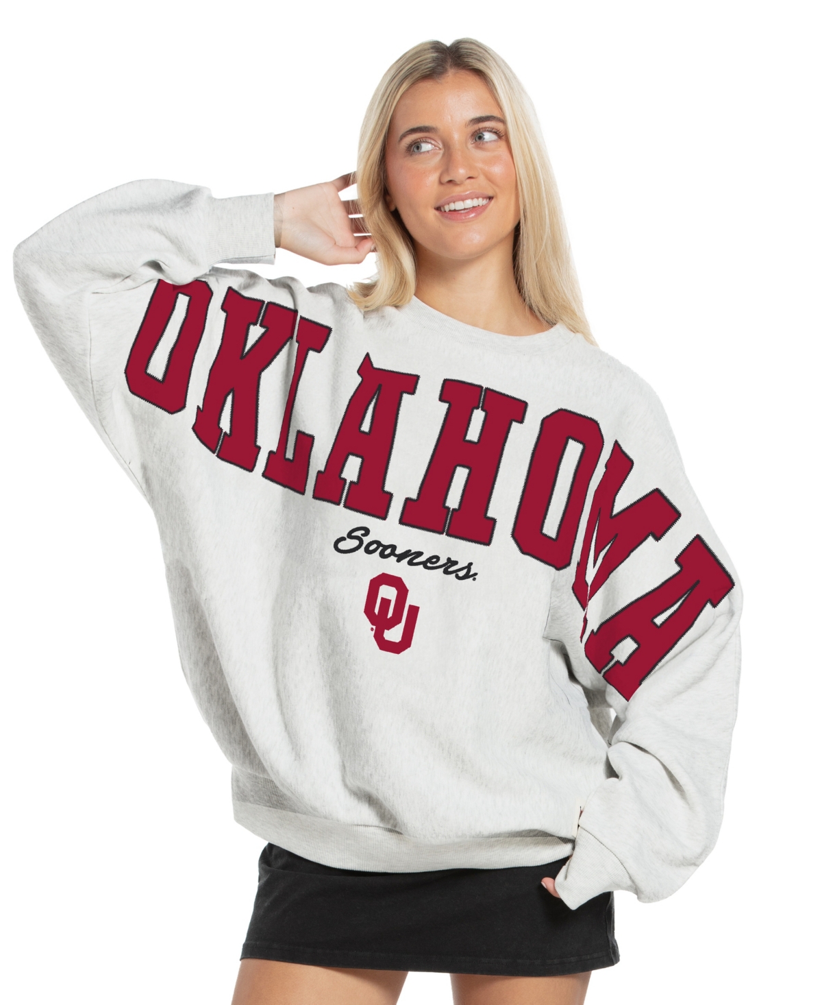 Pressbox Women's Heather Gray Oklahoma Sooners Flannigan Oversized Fleece Sweatshirt