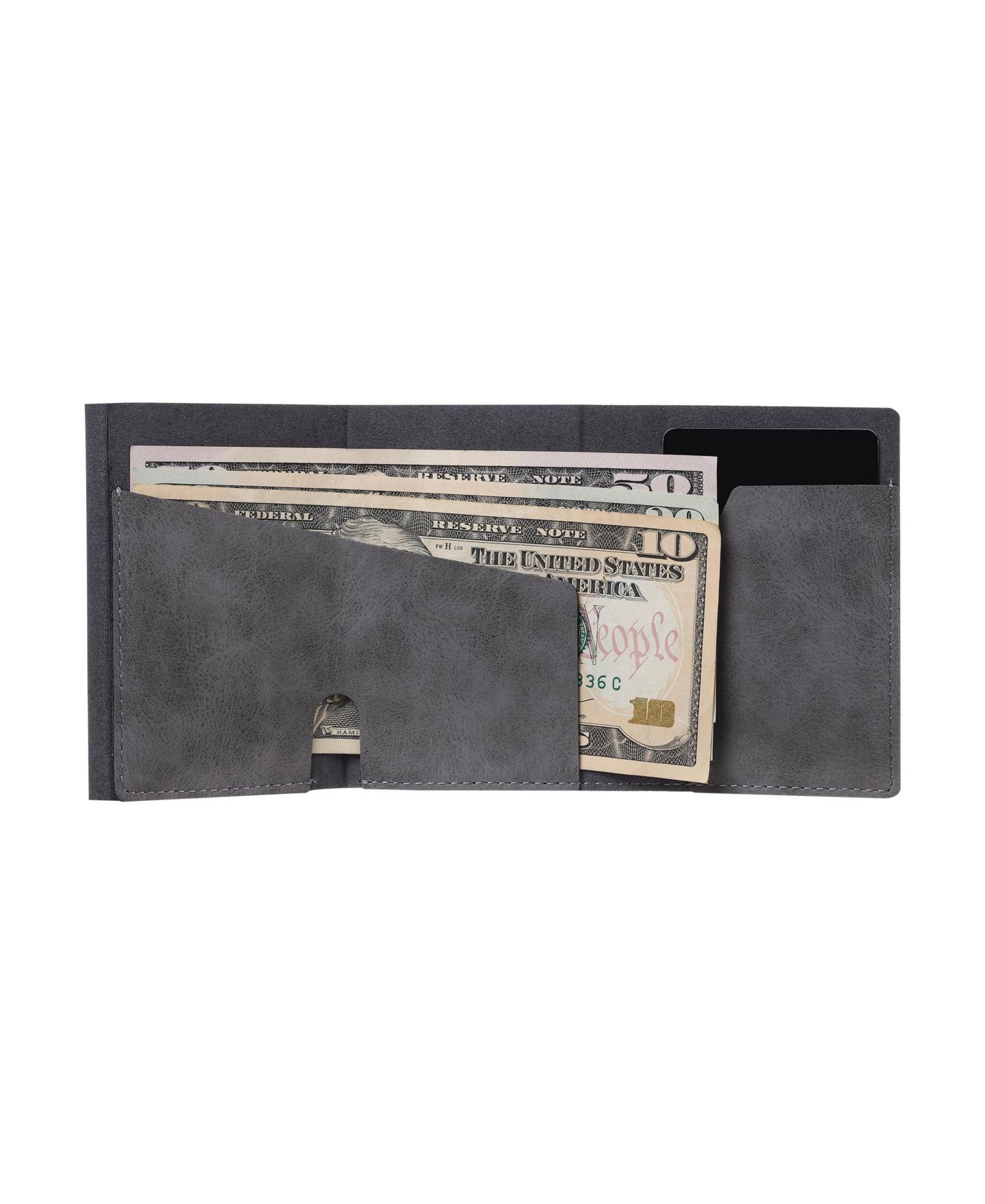 Мужской кошелёк Conceal Plus Card Block Wallet RFID Blocking Credit Card Holder PU Leather, цвет: Серый чёрный — фото 8