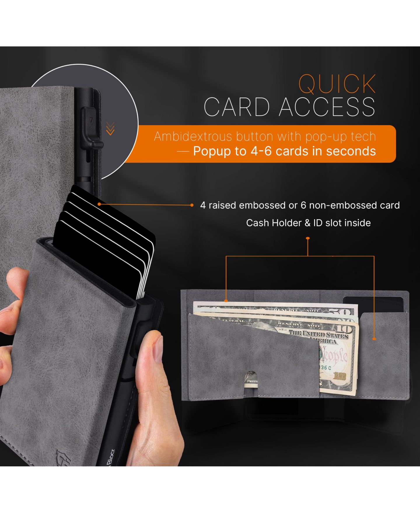 Мужской кошелёк Conceal Plus Card Block Wallet RFID Blocking Credit Card Holder PU Leather, цвет: Серый чёрный — фото 4