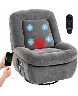 Oversized Swivel Rocker Recliner Chair w/ Massage and Heat,