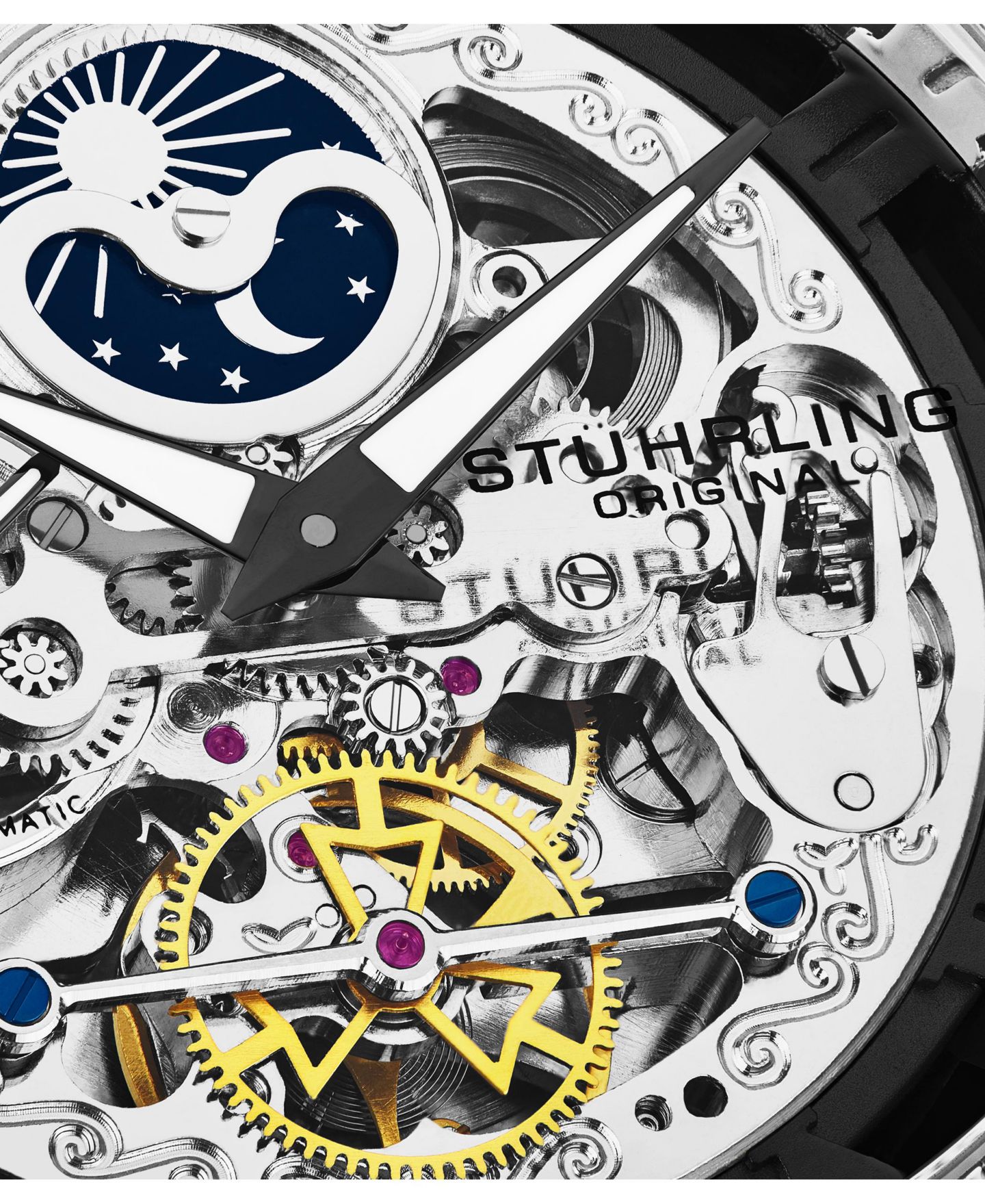 Мужские часы Stuhrling Original Model 3922 Skeleton Automatic Stainless Steel Link Bracelet Watch, цвет: Чёрный — фото 3