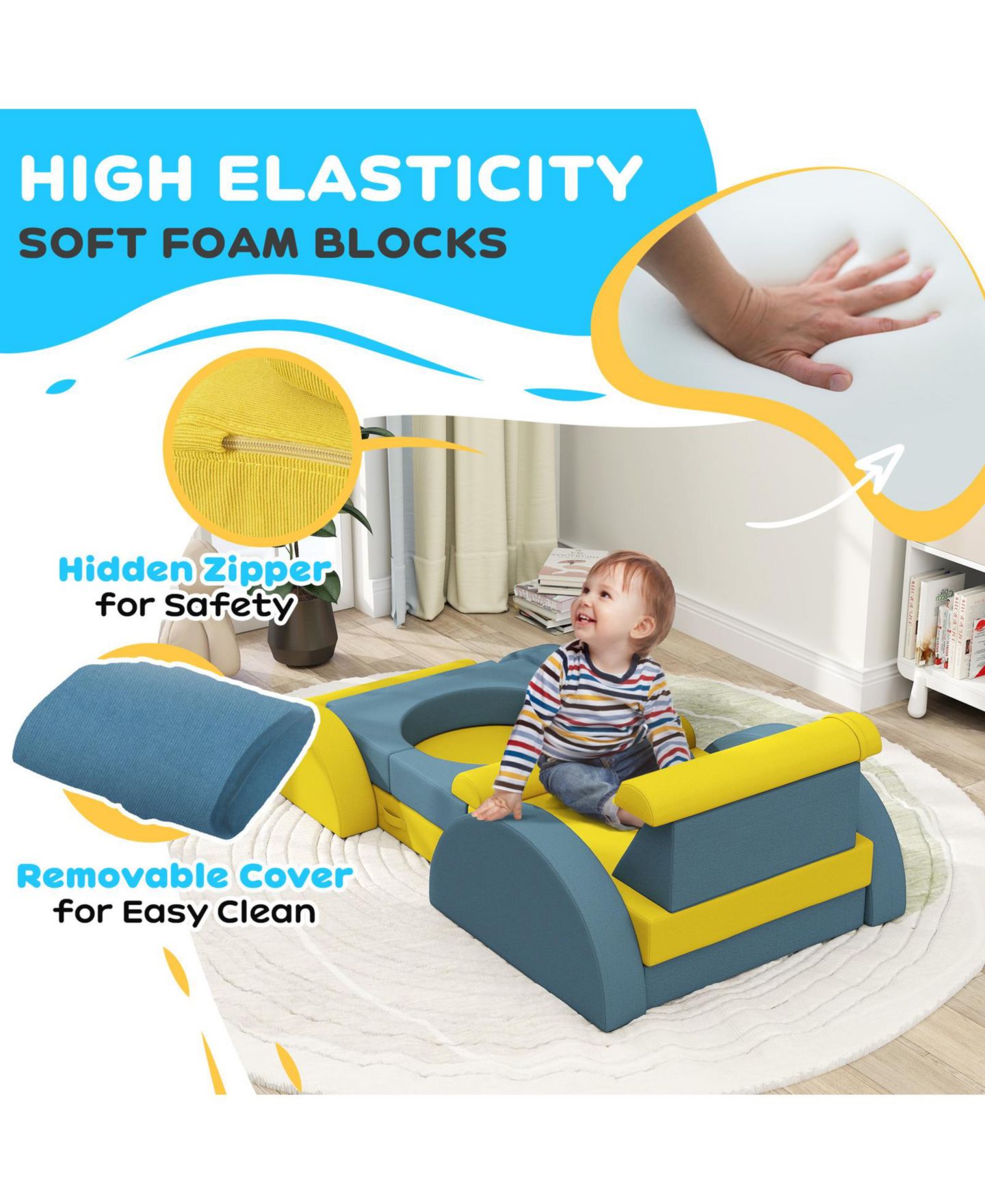 Детские конструкторы Glintex 14-Piece Corduroy Foam Climbing Block Set, Ages 18 Months+, цвет: Жёлтый — фото 6