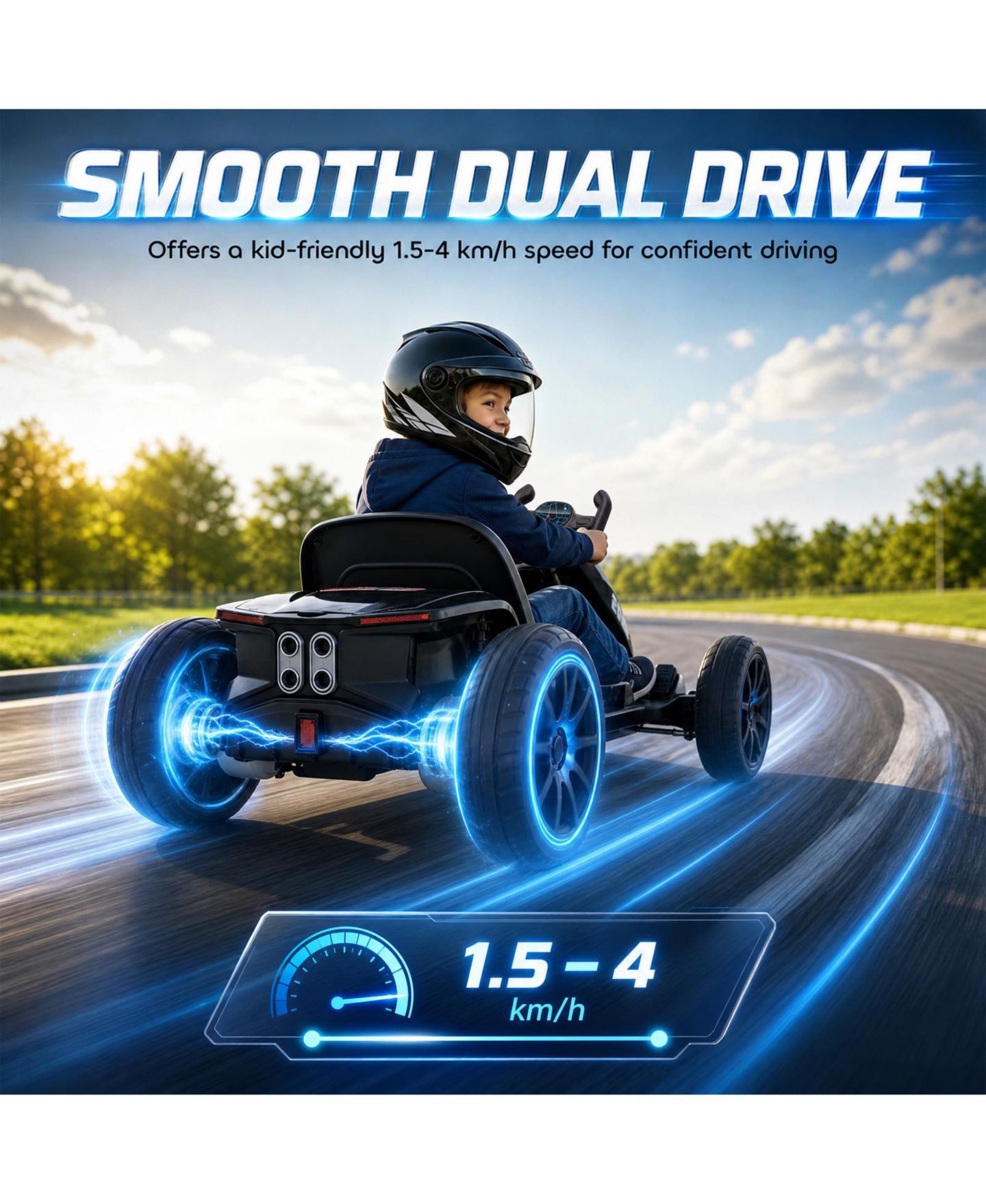 Детская игрушка Glintex 12V Electric Go Kart with Four Length Settings and LED Headlights, Up to 25 kg, 3–6 лет, цвет: Чёрный — фото 7