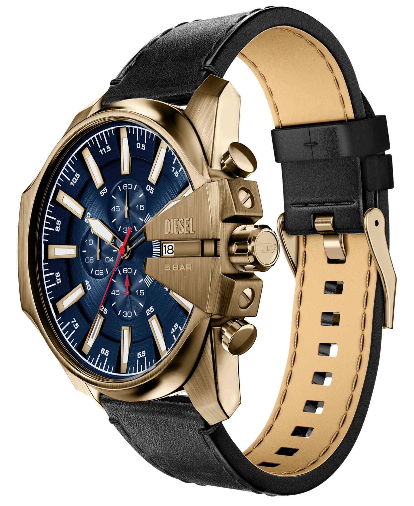 Мужские часы Diesel Mega Chief Slim Chronograph Blue Dial Black Leather 48mm — фото 4