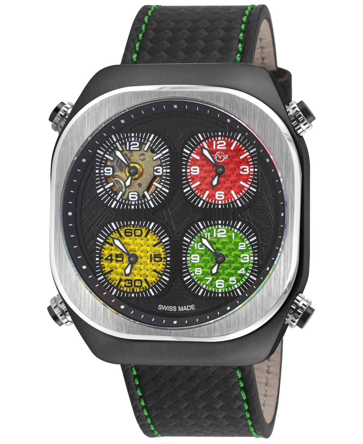 GV2 by Gevril Men's Swiss Quartz Quattro Italian Leather Strap Watch, 46mm