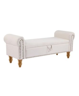 55" Linen and Solid Wood Upholstered Storage Bench With Flip Top