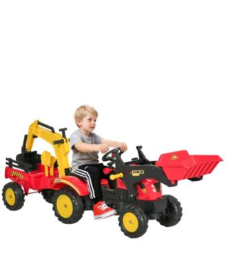 3-in-1 Kids Pedal Ride-On Excavator with Rear Bucket and Detachable Trailer, 70.5-in Long