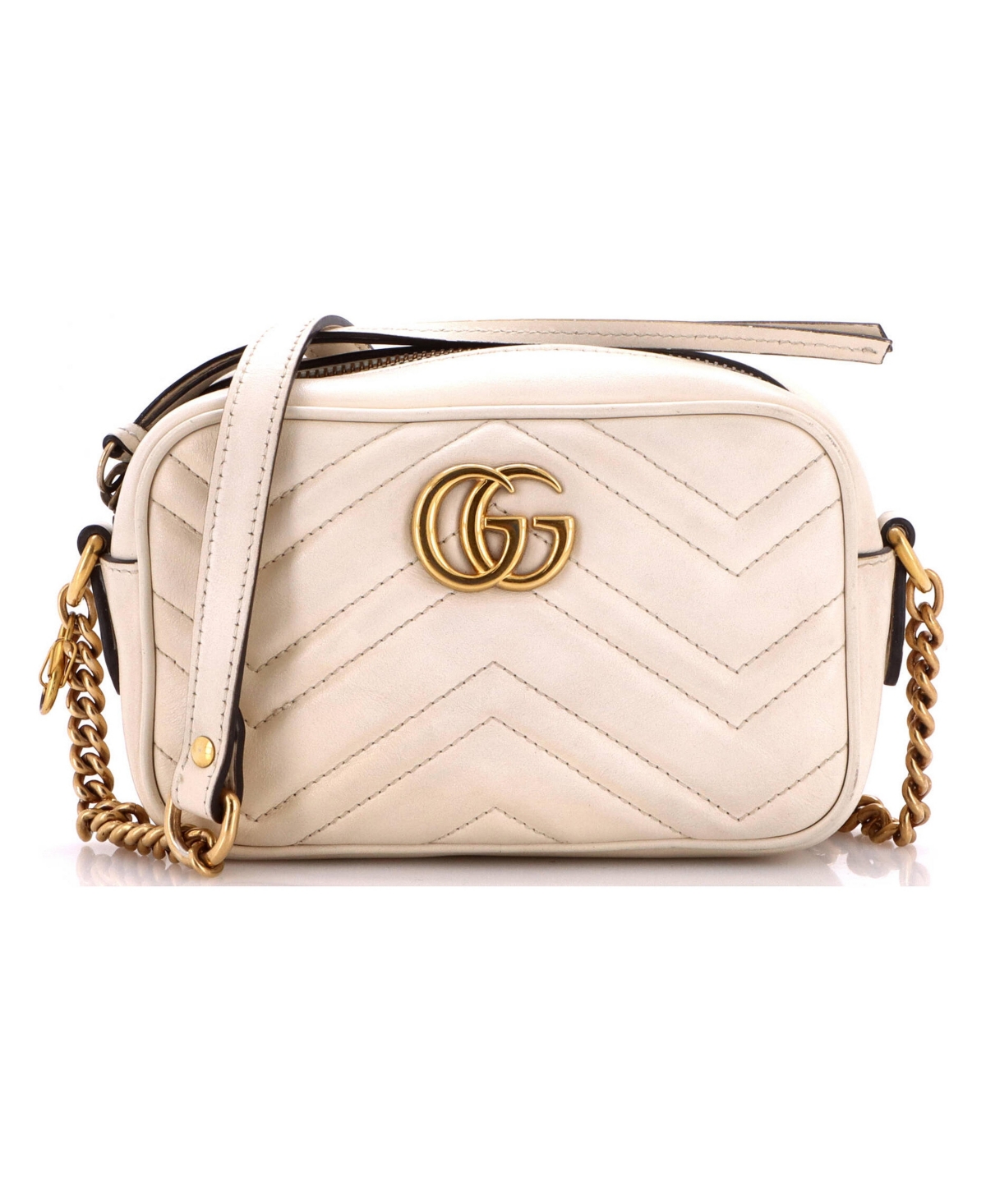 Pre-Owned Gucci Mini Gg Marmont Shoulder Bag Matelasse Leather - Natural