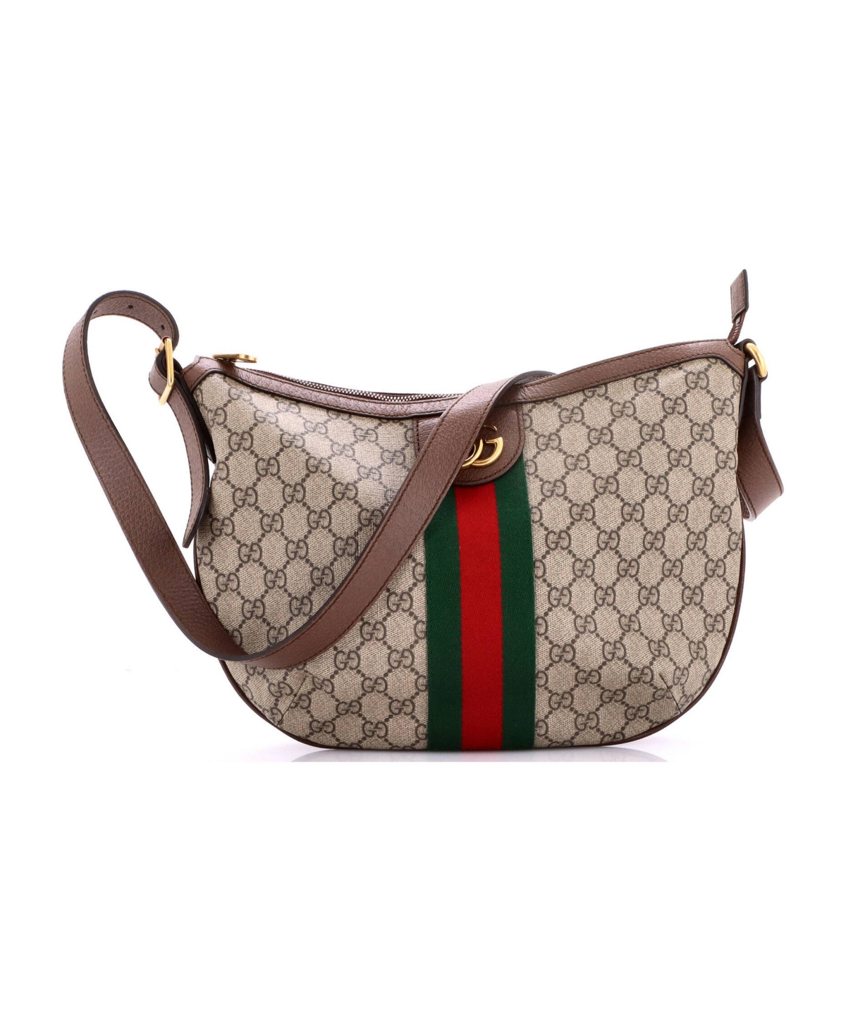 Pre-Owned Gucci Small Ophidia Half Moon Hobo Gg Coated Canvas - Brown