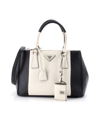 Small Bicolor Double Zip Lux Tote Saffiano Leather