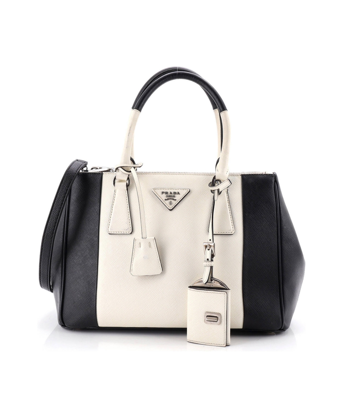 Pre-Owned Prada Small Bicolor Double Zip Lux Tote Saffiano Leather