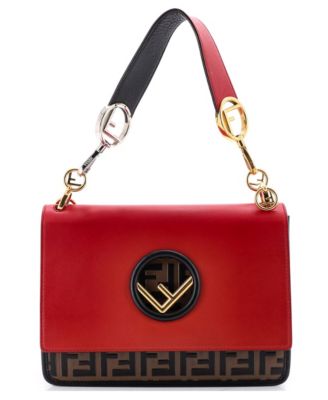 Medium Kan I F Shoulder Bag Leather with Zucca Embossed Detail