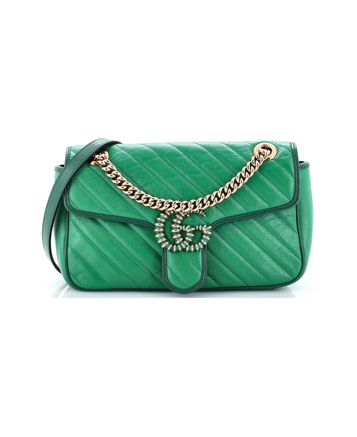 Pre-Owned Gucci Small Gg Marmont Flap Bag Diagonal Quilted Leather - Green