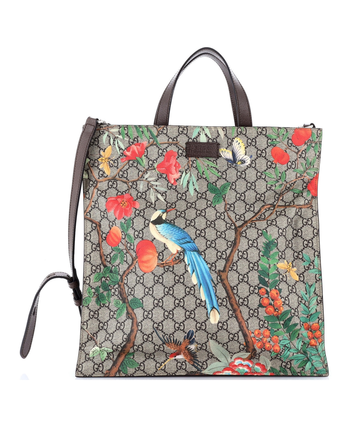 Pre-Owned Gucci Tall Convertible Soft Open Tote Tian Print Gg Coated Canvas