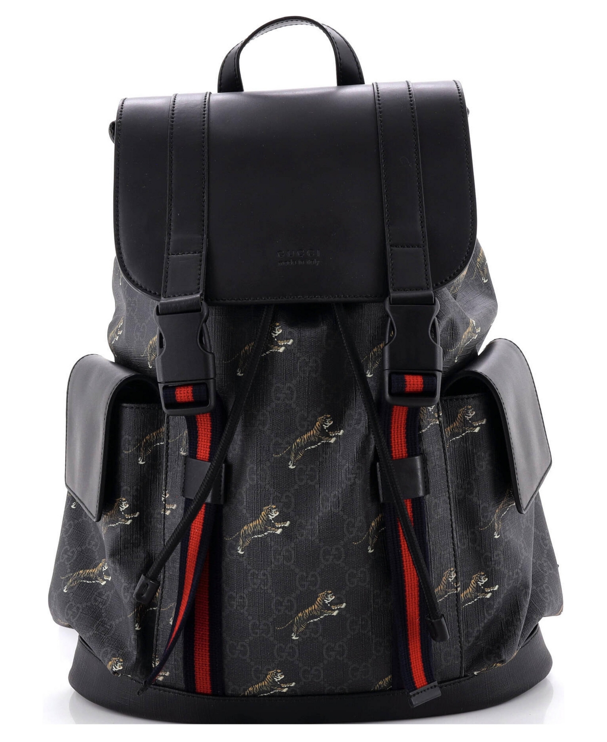 Pre-Owned Gucci Large Double Pocket Buckle Backpack Printed Gg Coated Canvas - Black