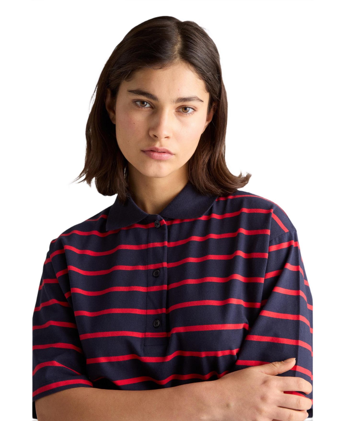 Женский топ Residus Taylor Striped Boxy Short-Sleeve Popover, цвет: Тёмно-синий полосатый — фото 5