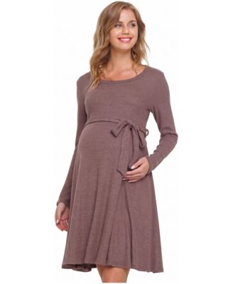 Women's Rib Knit Empire Waist Long Sleeve Knee-Length Dress