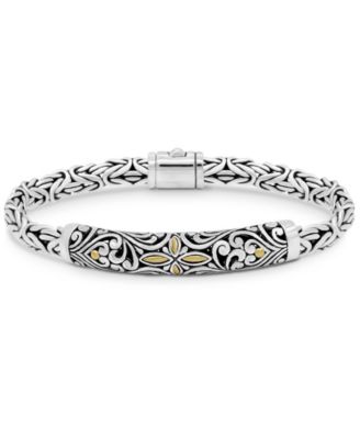 Sterling Silver and 18K Gold Filigree with Borobudur Oval Chain Bracelet