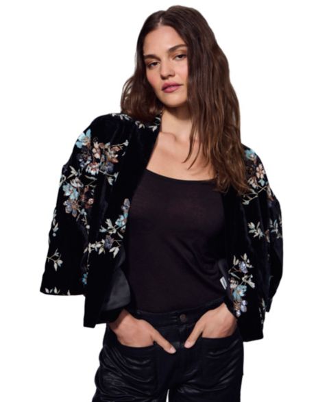 Женская куртка Sanctuary Scarlett Cropped Embellished Collarless Velvet, цвет: Сияющий