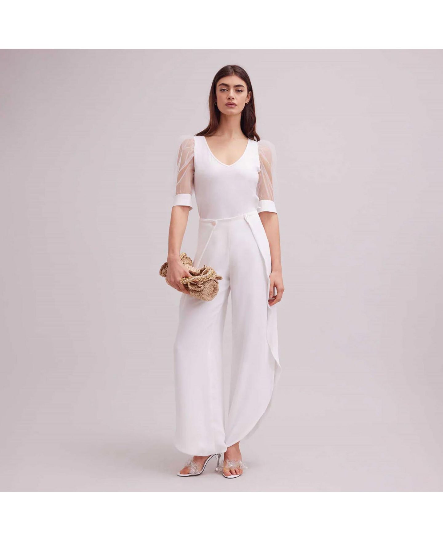 Женская футболка Anne Fontaine Aerial V-Neck Sheer Mesh Sleeves, цвет: Белый — фото 6
