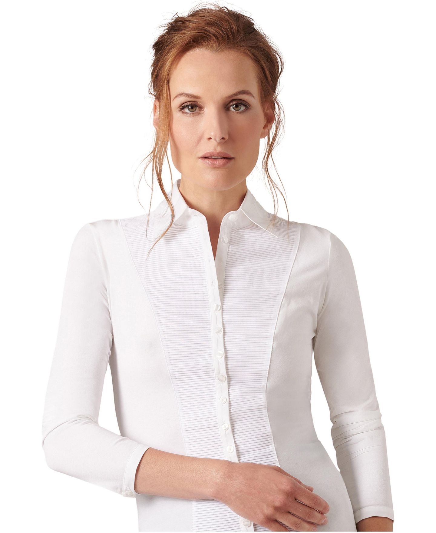 Женская блузка Anne Fontaine Clodie Point Collar Long-Sleeve Pleated, цвет: Белый — фото 1