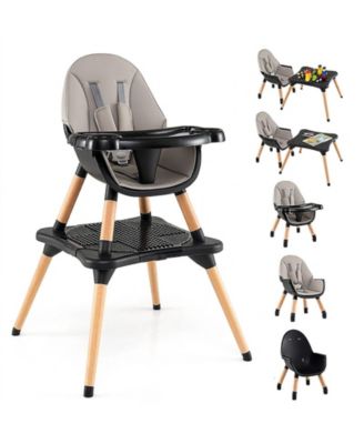 Convertible Wooden High Chair with 5-Point Safety Harness