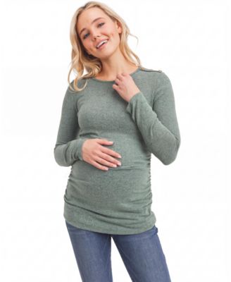 Maternity Brushed Hacci Long-Sleeve Shoulder-Button Top