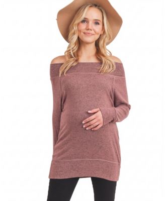 Maternity Off-the-Shoulder Long-Sleeve Brushed Tunic