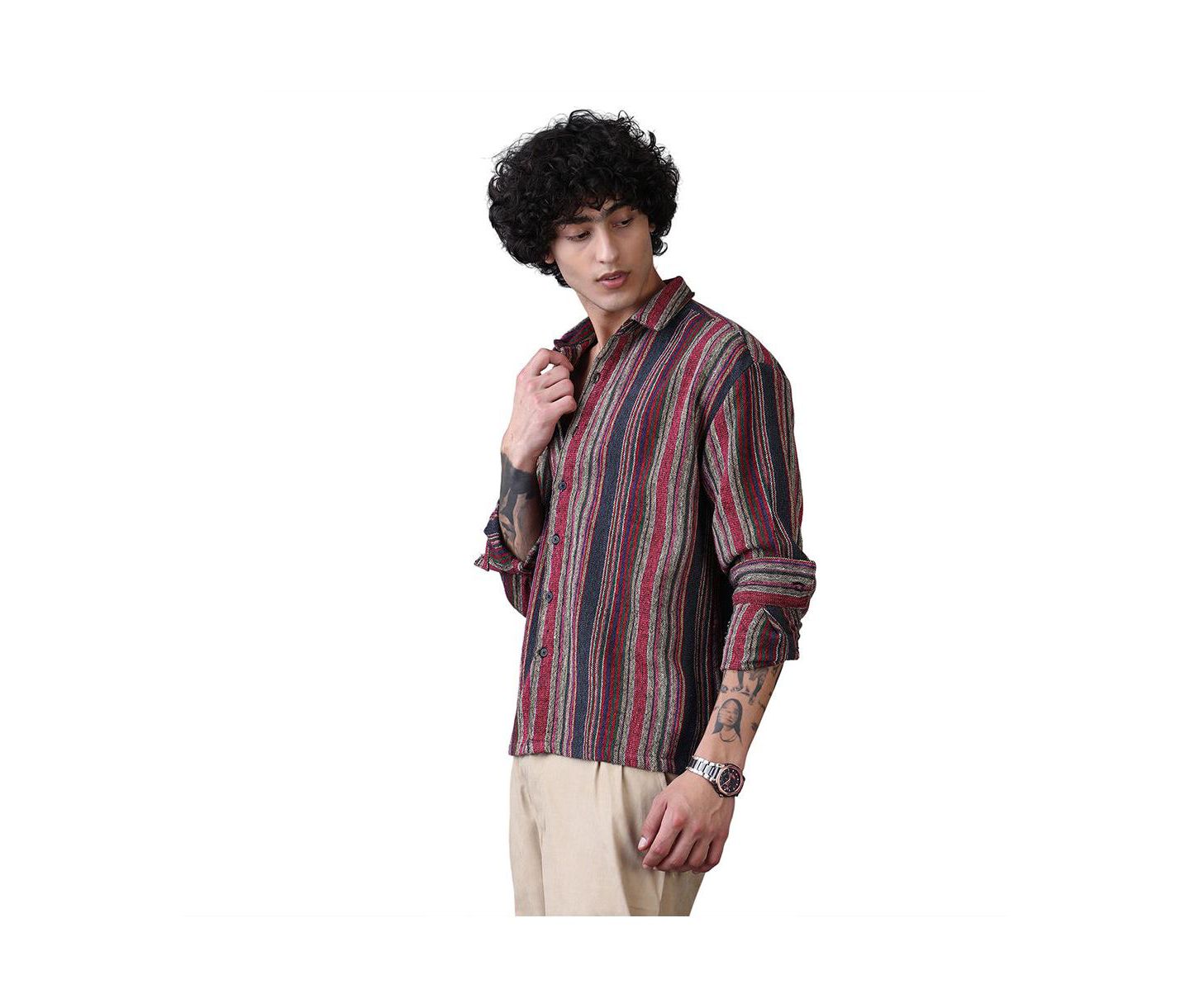 Мужская рубашка Cahoot Campus Sutra Multitrack-Striped Long-Sleeve Button-Up, цвет: Малиновый индиго, вариант 1 — фото 1