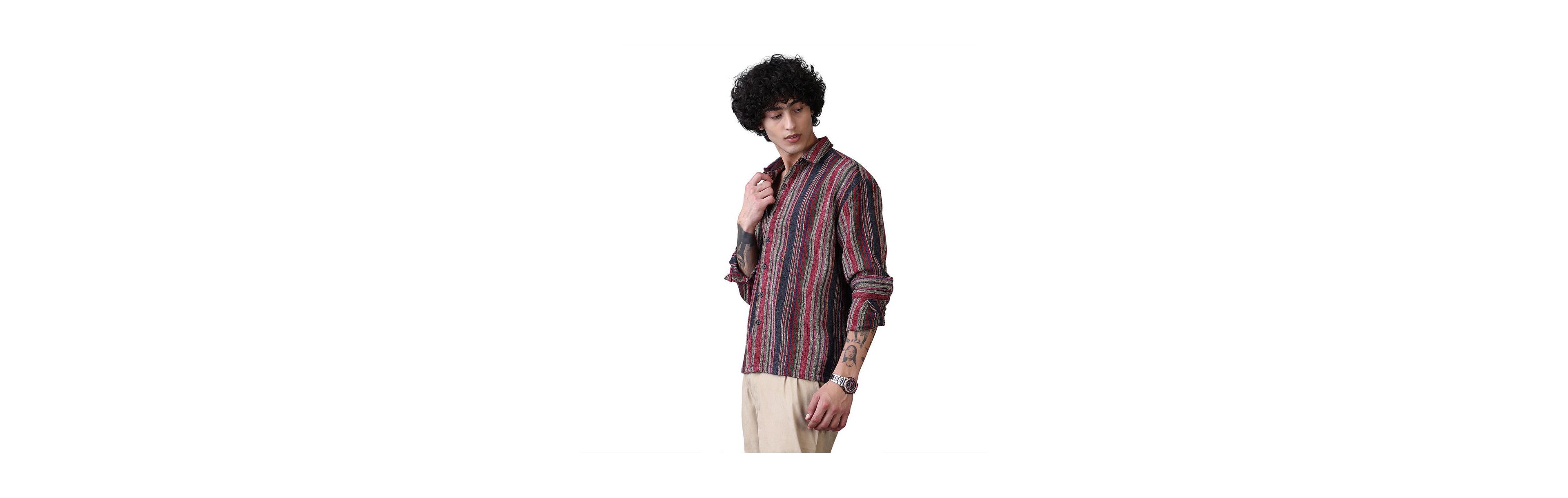 Campus Sutra Men's Multitrack-Striped Long-Sleeve Button-Up Shirt