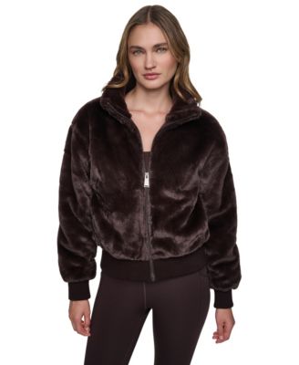 Women's Mock Neck Short Faux Fur Jacket