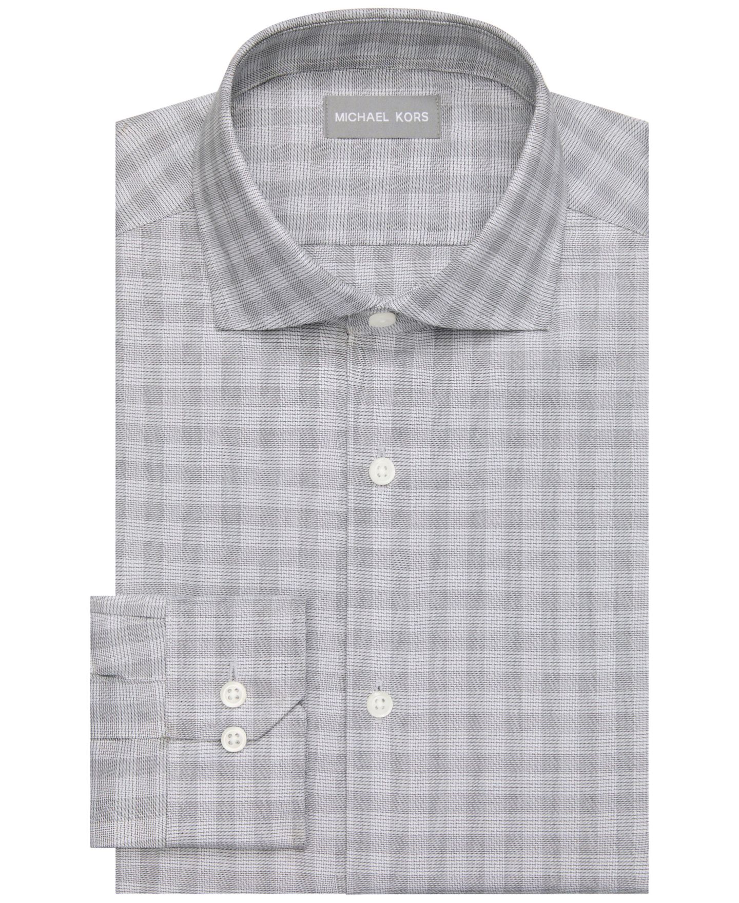 Мужская рубашка Michael Kors Luxe Touch Long-Sleeve Stretch Spread-Collar Dress Shirt, цвет: Серый — фото 1