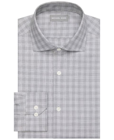 Мужская рубашка Michael Kors Luxe Touch Long-Sleeve Stretch Spread-Collar Dress Shirt, цвет: Серый