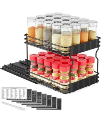 Pull Out Spice Rack Organizer(no jars included) for Cabinet,with Labels,8.5" W x10.75 D x8.5 H, 1 Drawer 2-Tier