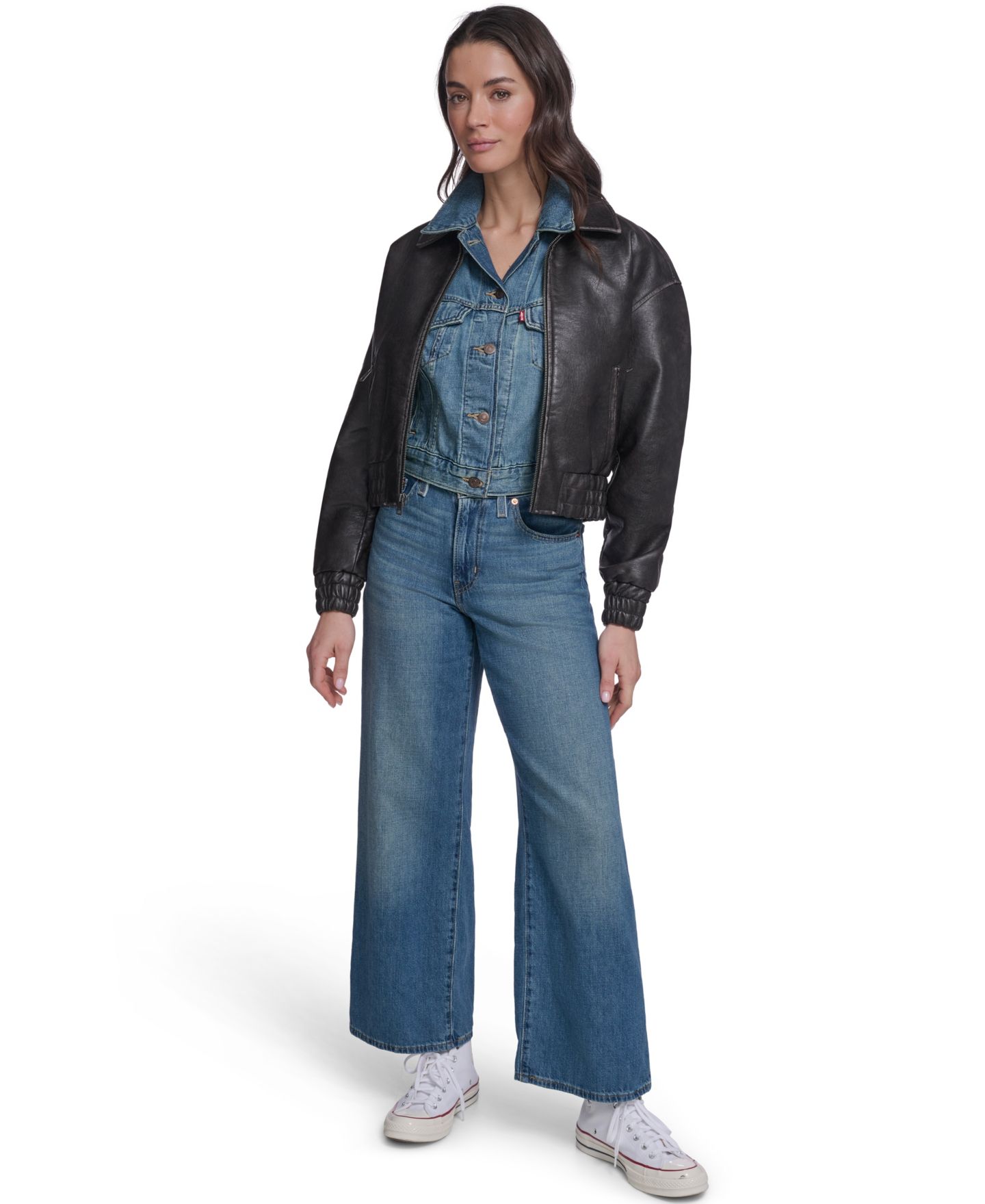 Женская куртка Levi's Bomber Faux Leather, цвет: Чёрный — фото 2