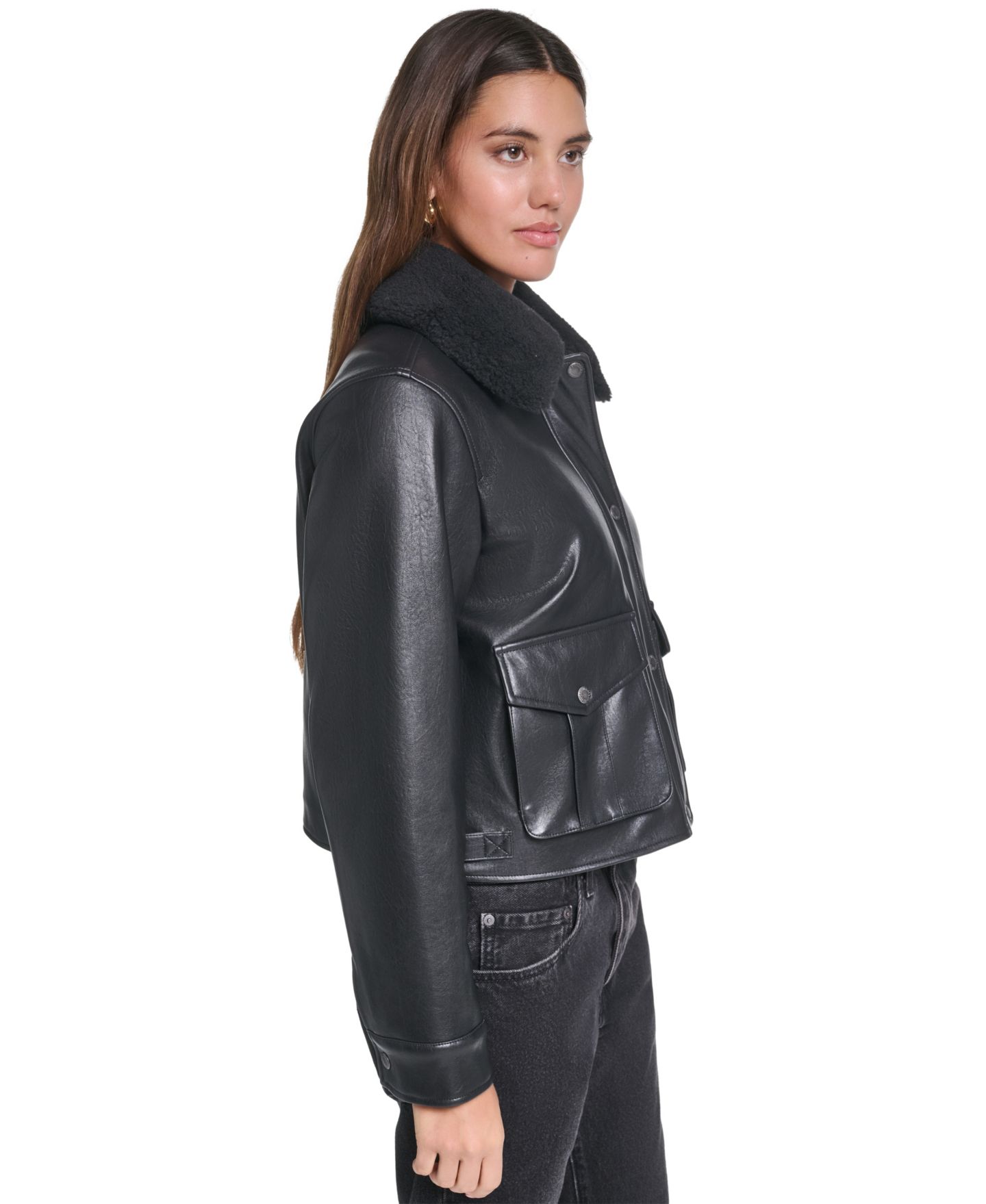 Женская куртка Levi's Detachable Sherpa Collar Faux Leather, цвет: Чёрный — фото 3